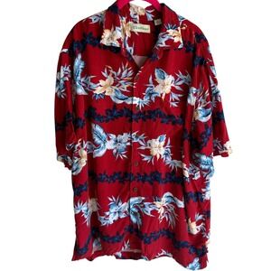 CARIBBEAN Red Tropical Floral Short Sleeve Hawaiian Mens Camp Shirt, XL